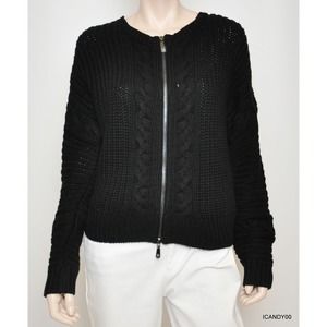 VINCE CAMUTO Urban Holiday Cable Knit Zip Cardigan Sweater Black M Nwt $160